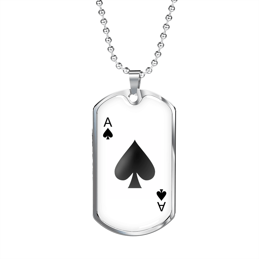 Ace of Spades White Gambler Necklace Stainless Steel or 18k Gold Dog Tag 24" Chain-Express Your Love Gifts