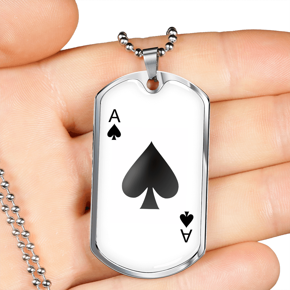 Ace of Spades White Gambler Necklace Stainless Steel or 18k Gold Dog Tag 24" Chain-Express Your Love Gifts