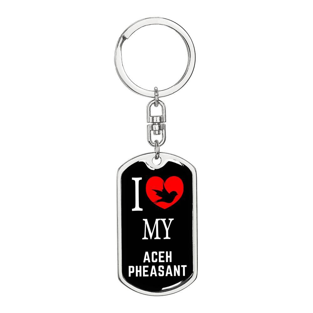 Aceh Pheasant Dog Tag Keychain Stainless Steel or 18k Gold-Express Your Love Gifts