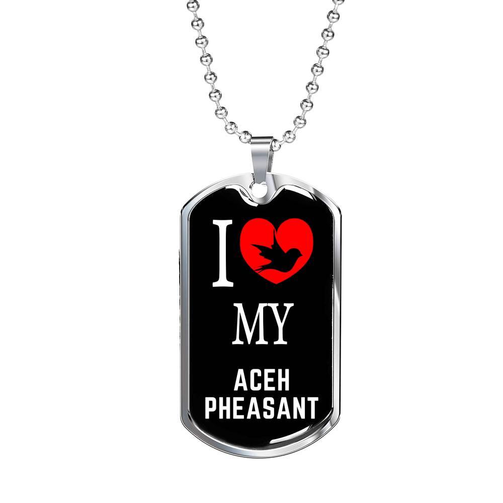 Aceh Pheasant Necklace Stainless Steel or 18k Gold Dog Tag 24" Chain-Express Your Love Gifts
