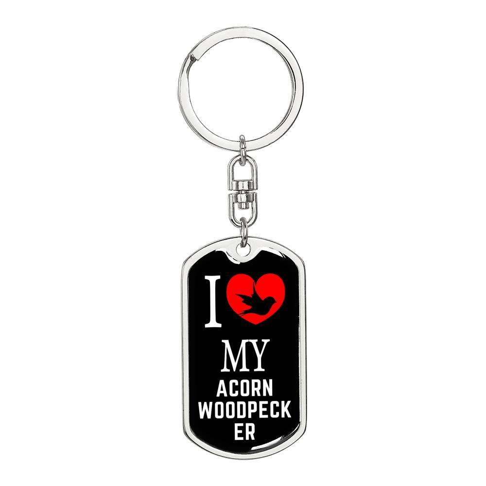 Acorn Woodpecker Bird Lover Keychain Stainless Steel or 18k Gold-Express Your Love Gifts