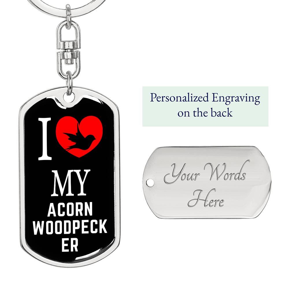 Acorn Woodpecker Bird Lover Keychain Stainless Steel or 18k Gold-Express Your Love Gifts