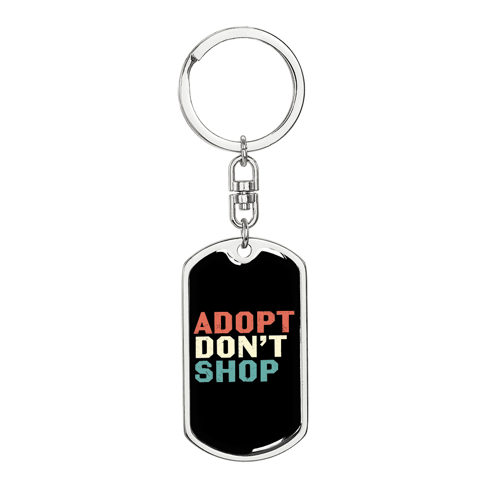 Adopt Don't Shop Cat Keychain Stainless Steel or 18k Gold Dog Tag Keyring-Express Your Love Gifts