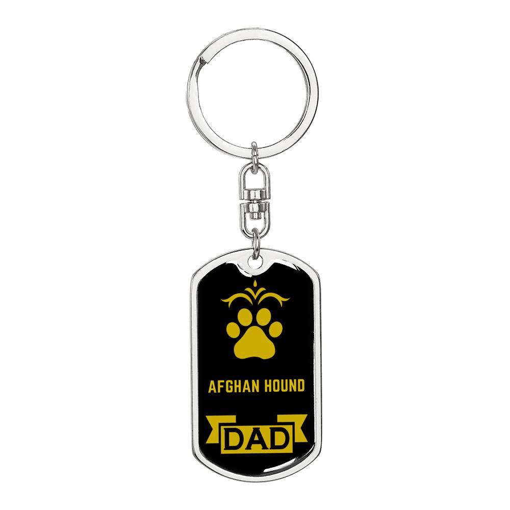 Afghan Hound Dog Dad Dog Tag Keychain Stainless Steel or 18k Gold-Express Your Love Gifts