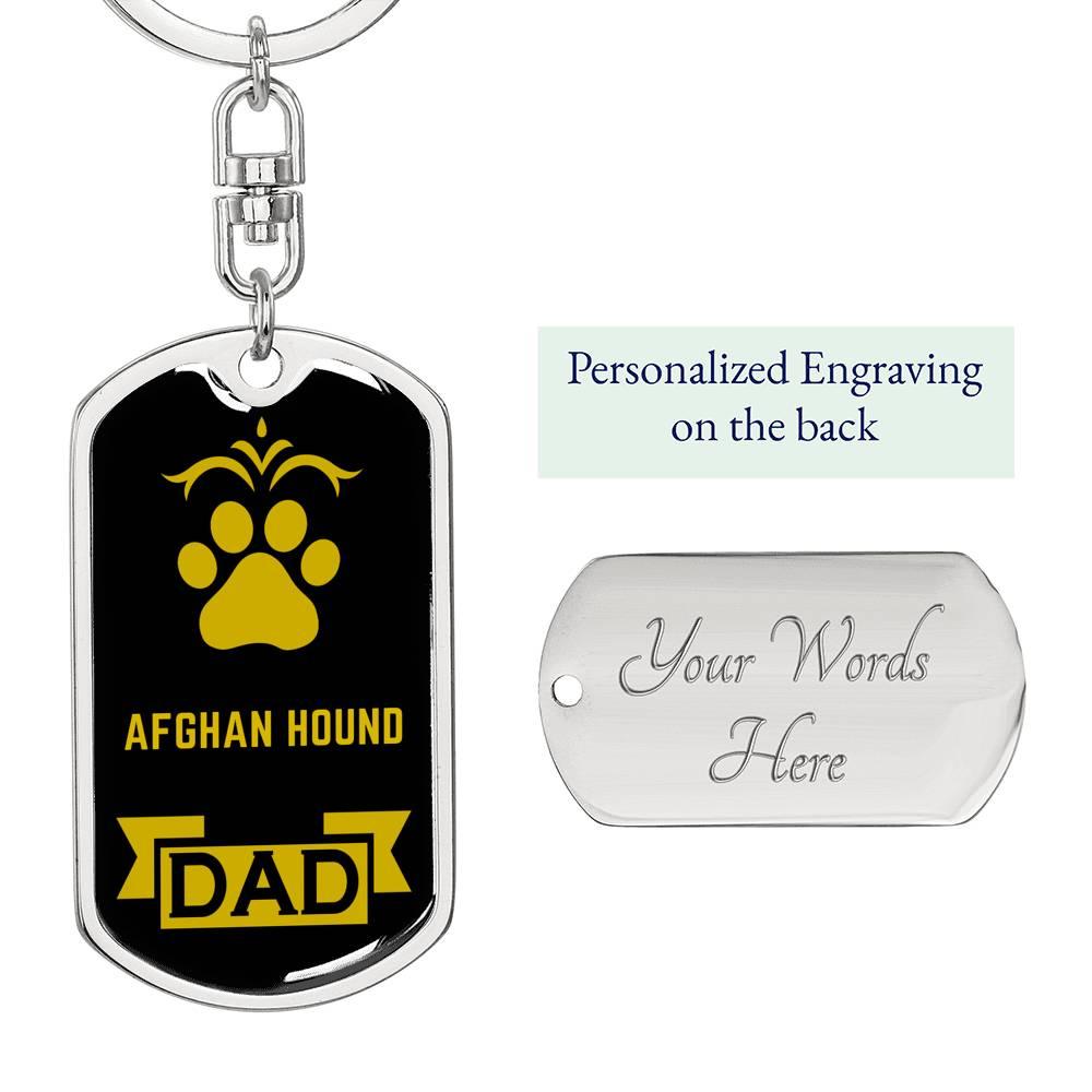 Afghan Hound Dog Dad Dog Tag Keychain Stainless Steel or 18k Gold-Express Your Love Gifts