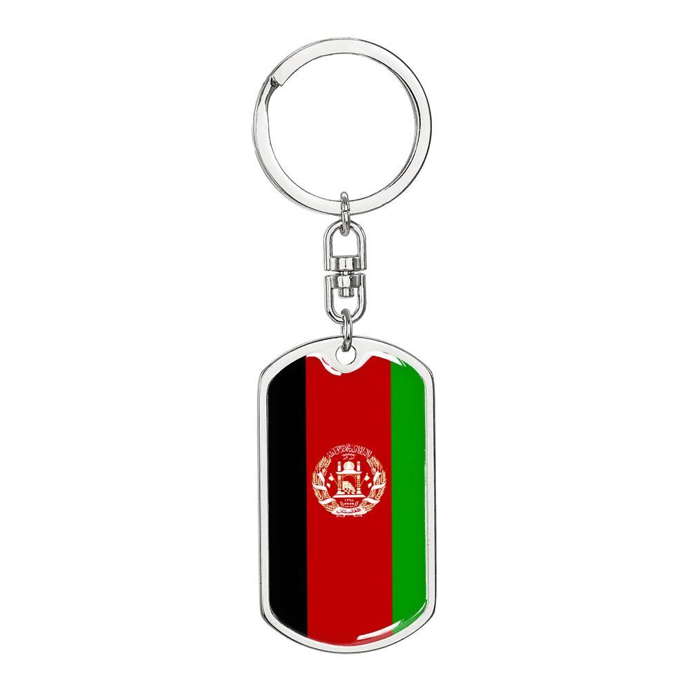 Afghanistan Flag Keychain Dog Tag Stainless Steel or 18k Gold-Express Your Love Gifts