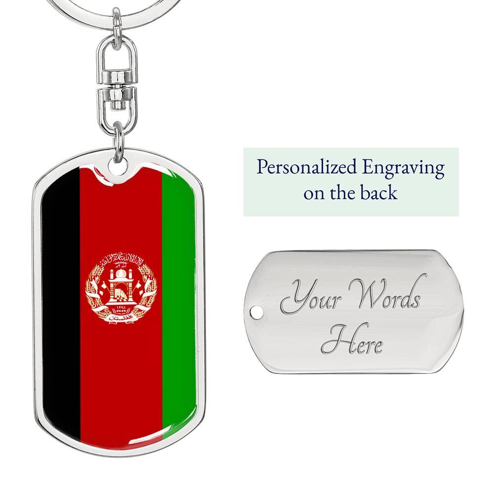 Afghanistan Flag Keychain Dog Tag Stainless Steel or 18k Gold-Express Your Love Gifts