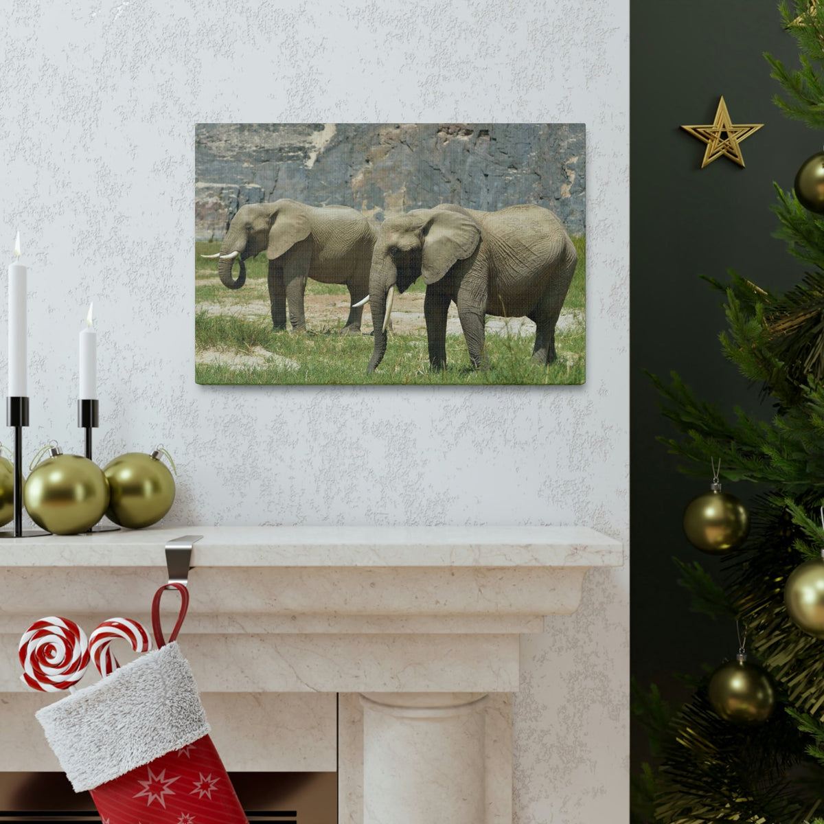 Scripture Walls African Elephant Couple African Elephant Troop Print Animal Wall Art Wildlife Canvas Prints Wall Art Ready to Hang Unframed-Express Your Love Gifts