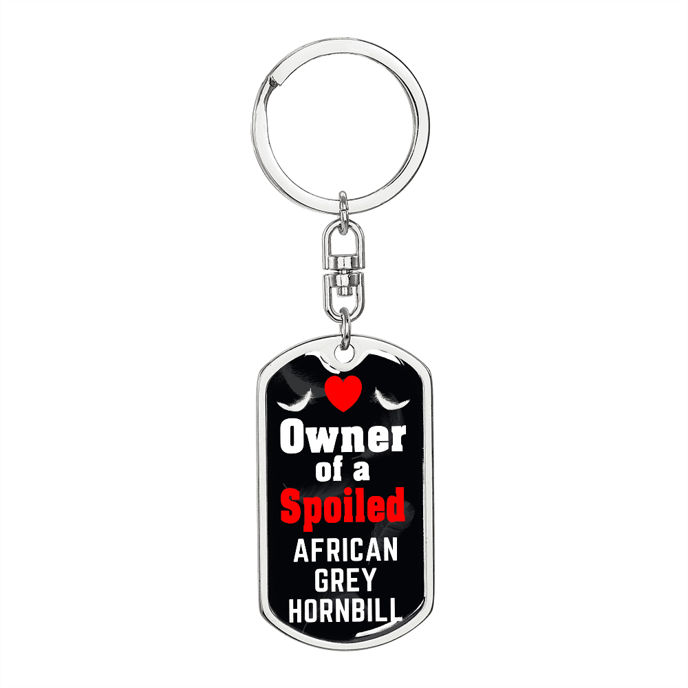 African Grey Hornbill Bird Keychain Stainless Steel or 18k Gold Dog Tag Keyring-Express Your Love Gifts