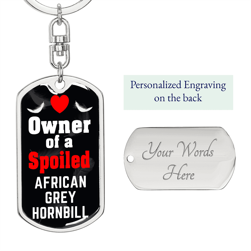 African Grey Hornbill Bird Keychain Stainless Steel or 18k Gold Dog Tag Keyring-Express Your Love Gifts