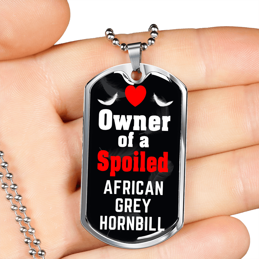 African Grey Hornbill Bird Necklace Stainless Steel or 18k Gold Dog Tag 24" Chain-Express Your Love Gifts