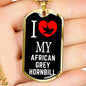 African Grey Hornbill Necklace Stainless Steel or 18k Gold Dog Tag 24" Chain-Express Your Love Gifts