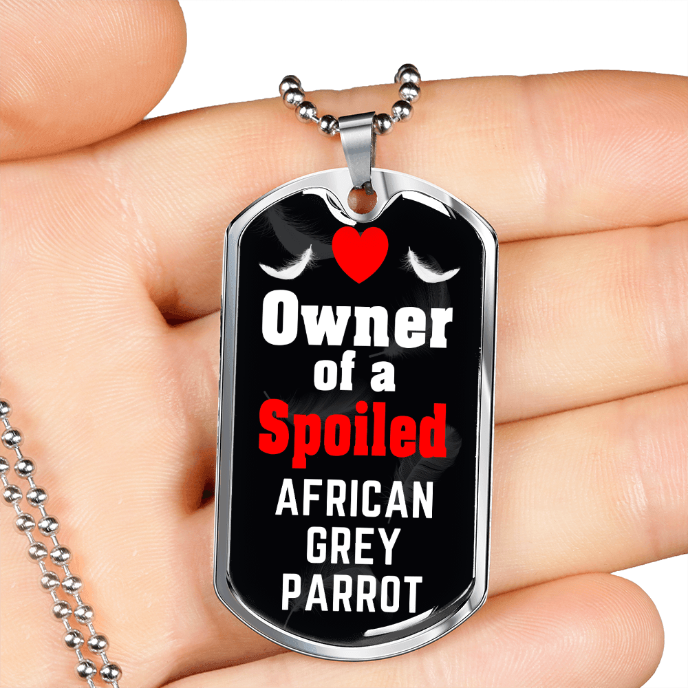 African Grey Parrot Bird Necklace Stainless Steel or 18k Gold Dog Tag 24" Chain-Express Your Love Gifts