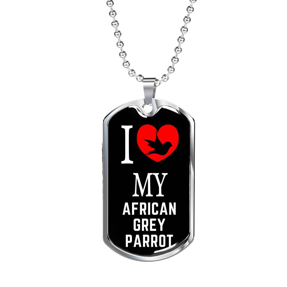 African Grey Parrot Necklace Stainless Steel or 18k Gold Dog Tag 24" Chain-Express Your Love Gifts