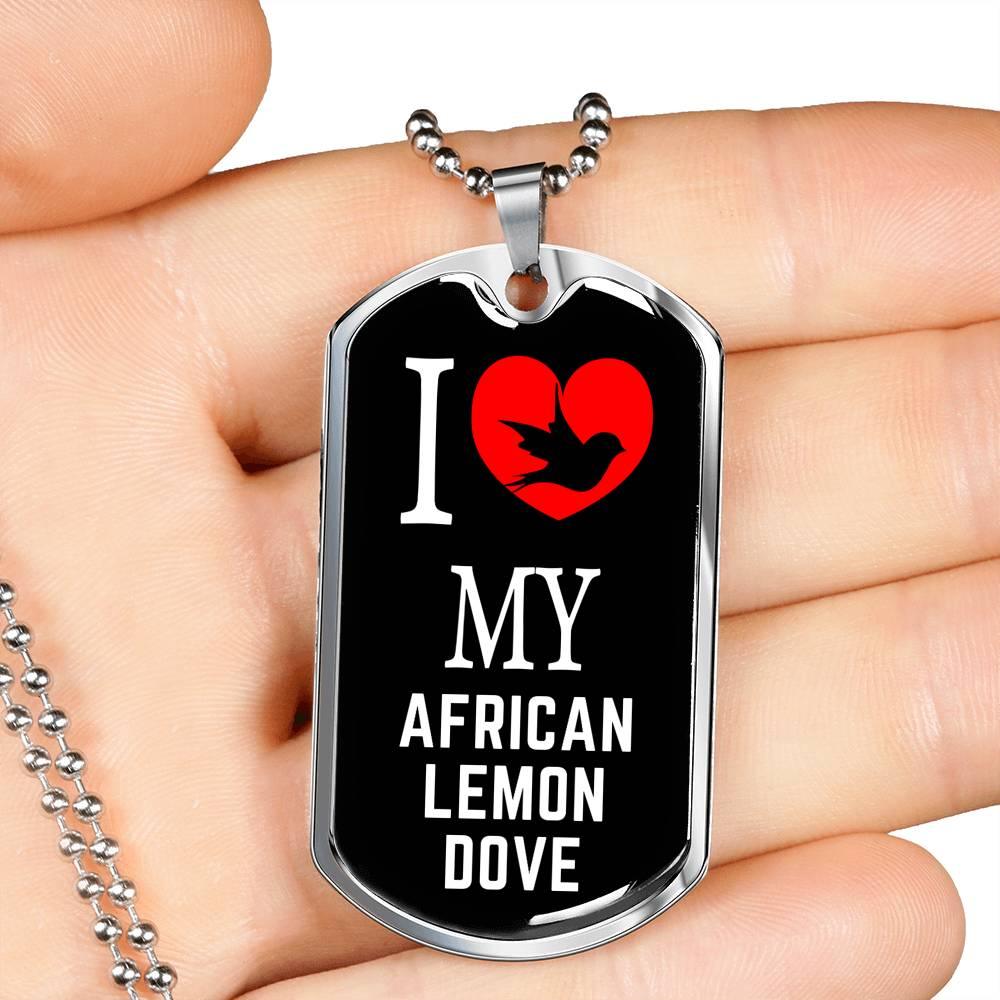 African Lemon Dove Necklace Stainless Steel or 18k Gold Dog Tag 24" Chain-Express Your Love Gifts