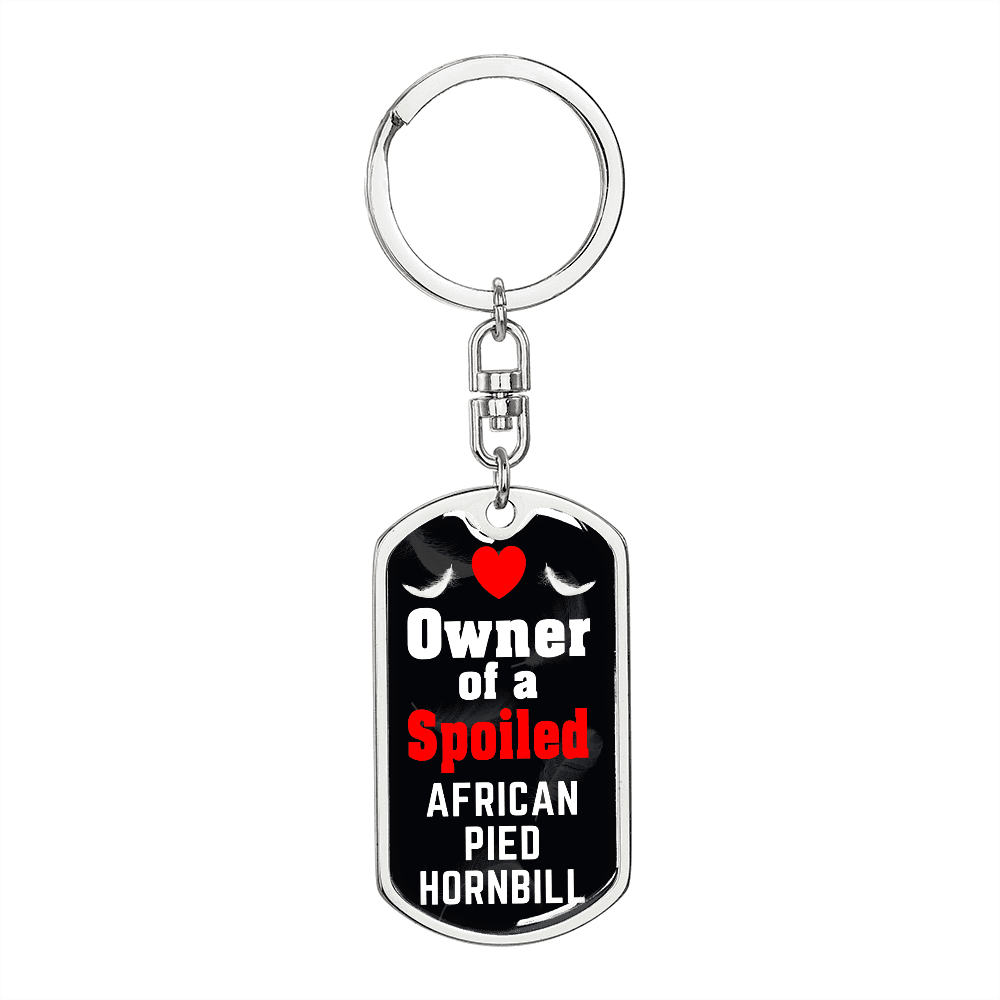 African Pied Hornbill Bird Keychain Stainless Steel or 18k Gold Dog Tag Keyring-Express Your Love Gifts