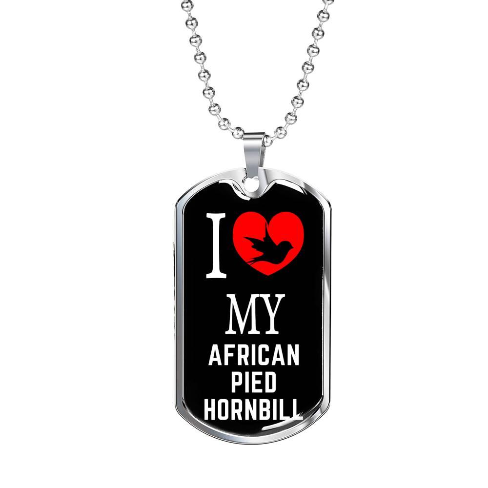 African Pied Hornbill Necklace Stainless Steel or 18k Gold Dog Tag 24" Chain-Express Your Love Gifts