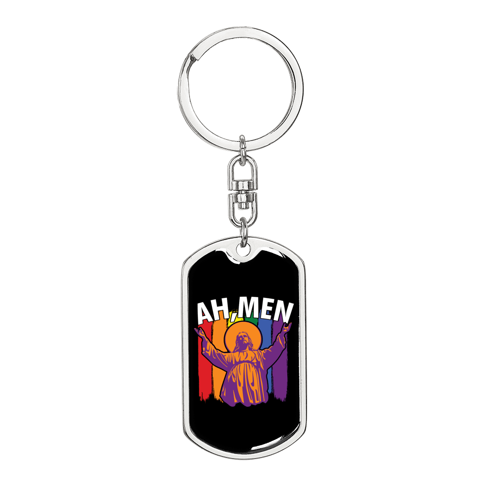 Ah Men Keychain Stainless Steel or 18k Gold Dog Tag Keyring-Express Your Love Gifts