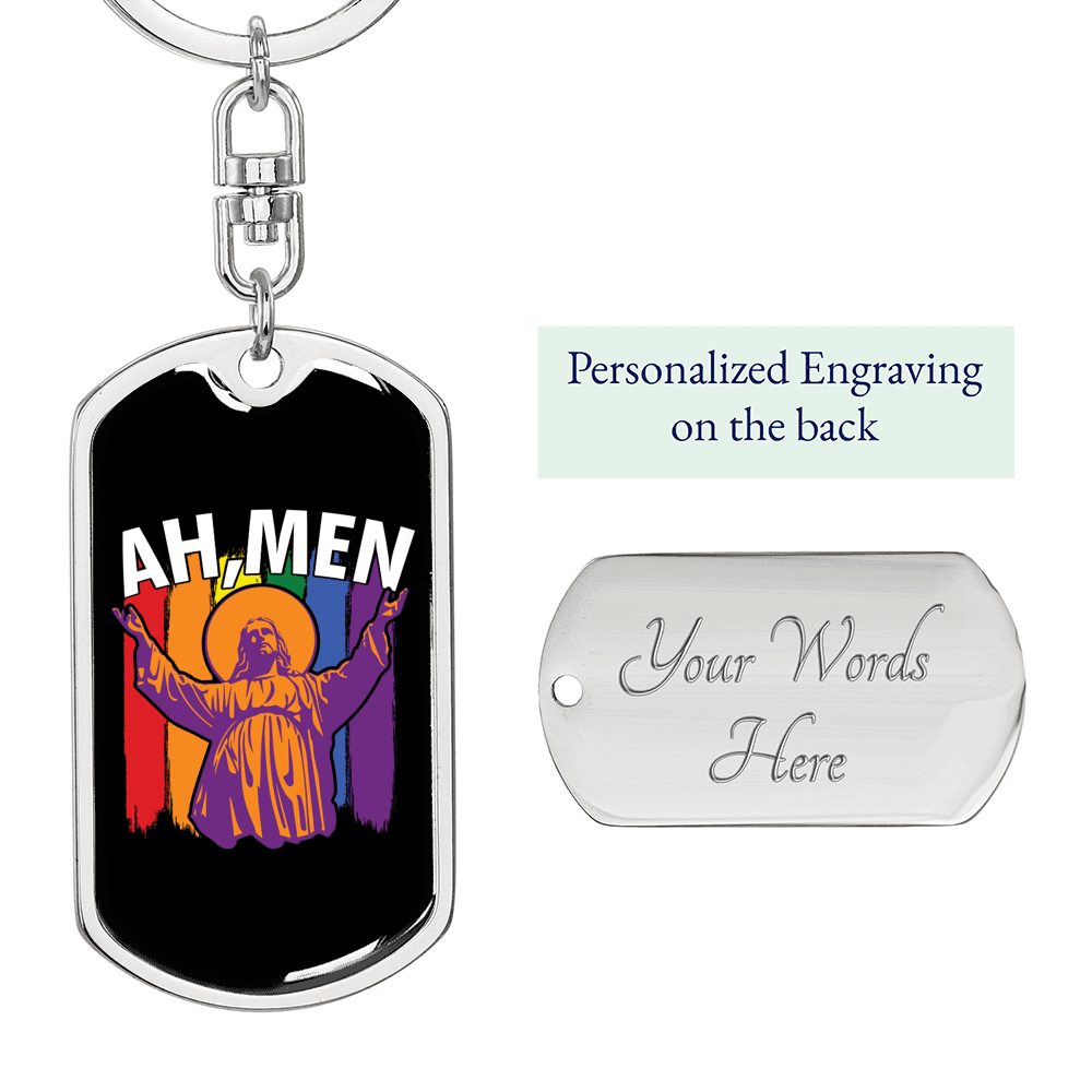 Ah Men Keychain Stainless Steel or 18k Gold Dog Tag Keyring-Express Your Love Gifts