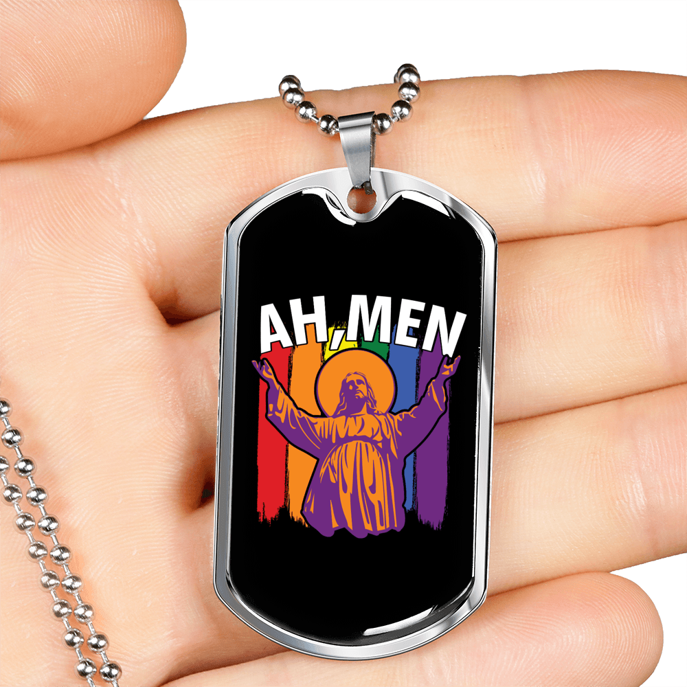 Ah Men Necklace Stainless Steel or 18k Gold Dog Tag 24" Chain-Express Your Love Gifts