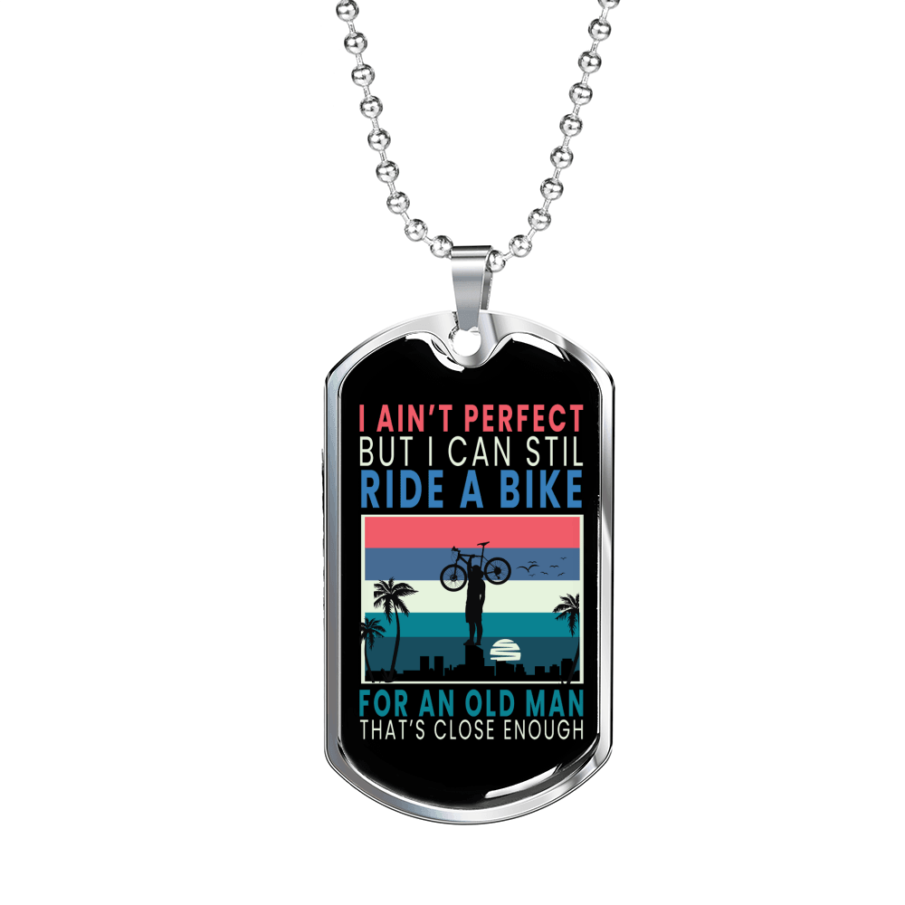 Ain't Perfect Bike Rider Cycling Necklace Stainless Steel or 18k Gold Dog Tag 24"-Express Your Love Gifts