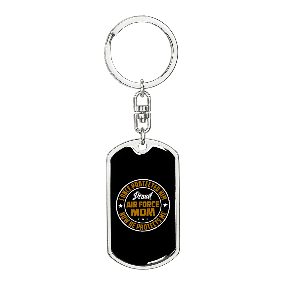 Air Force Mom Keychain Stainless Steel or 18k Gold Dog Tag Keyring-Express Your Love Gifts