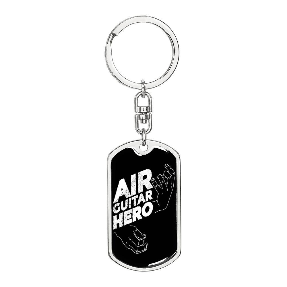 Air Guitar Hero Keychain Dog Tag Stainless Steel or 18k Gold-Express Your Love Gifts
