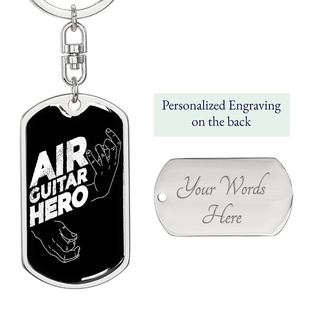 Air Guitar Hero Keychain Dog Tag Stainless Steel or 18k Gold-Express Your Love Gifts