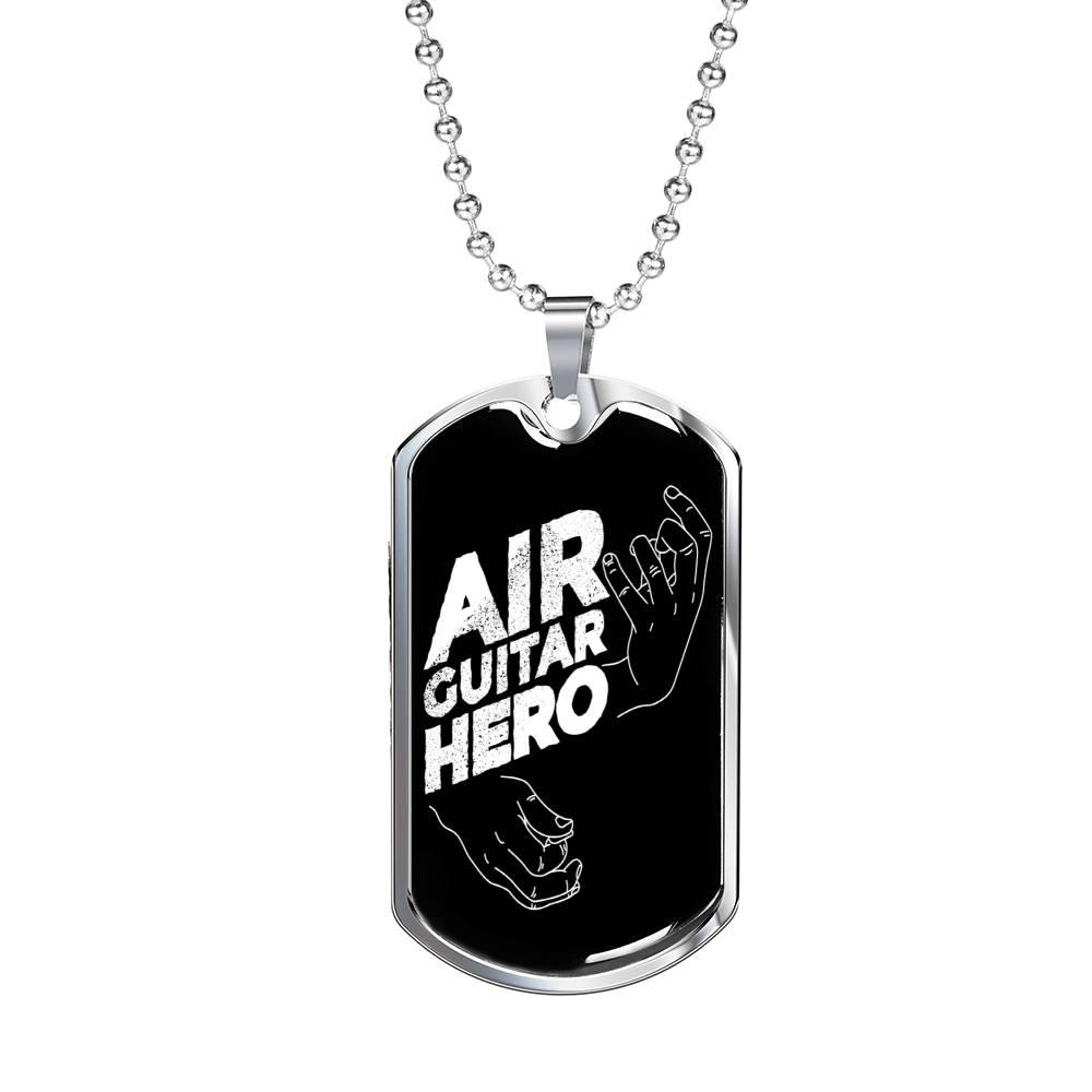 Air Guitar Hero Necklace Stainless Steel or 18k Gold Dog Tag 24" Chain-Express Your Love Gifts
