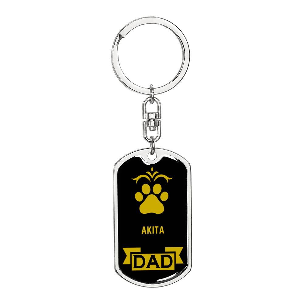 Akita Dog Dad Dog Tag Keychain Stainless Steel or18k Gold-Express Your Love Gifts