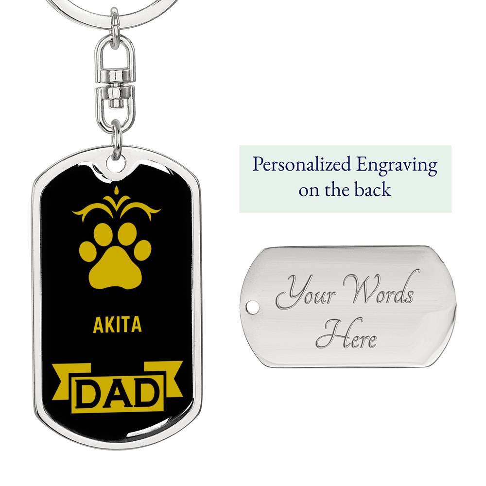 Akita Dog Dad Dog Tag Keychain Stainless Steel or18k Gold-Express Your Love Gifts