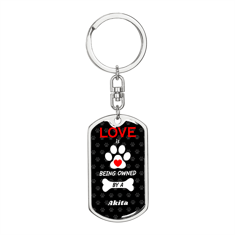Akita Keychain Stainless Steel or 18k Gold Dog Tag Keyring-Express Your Love Gifts