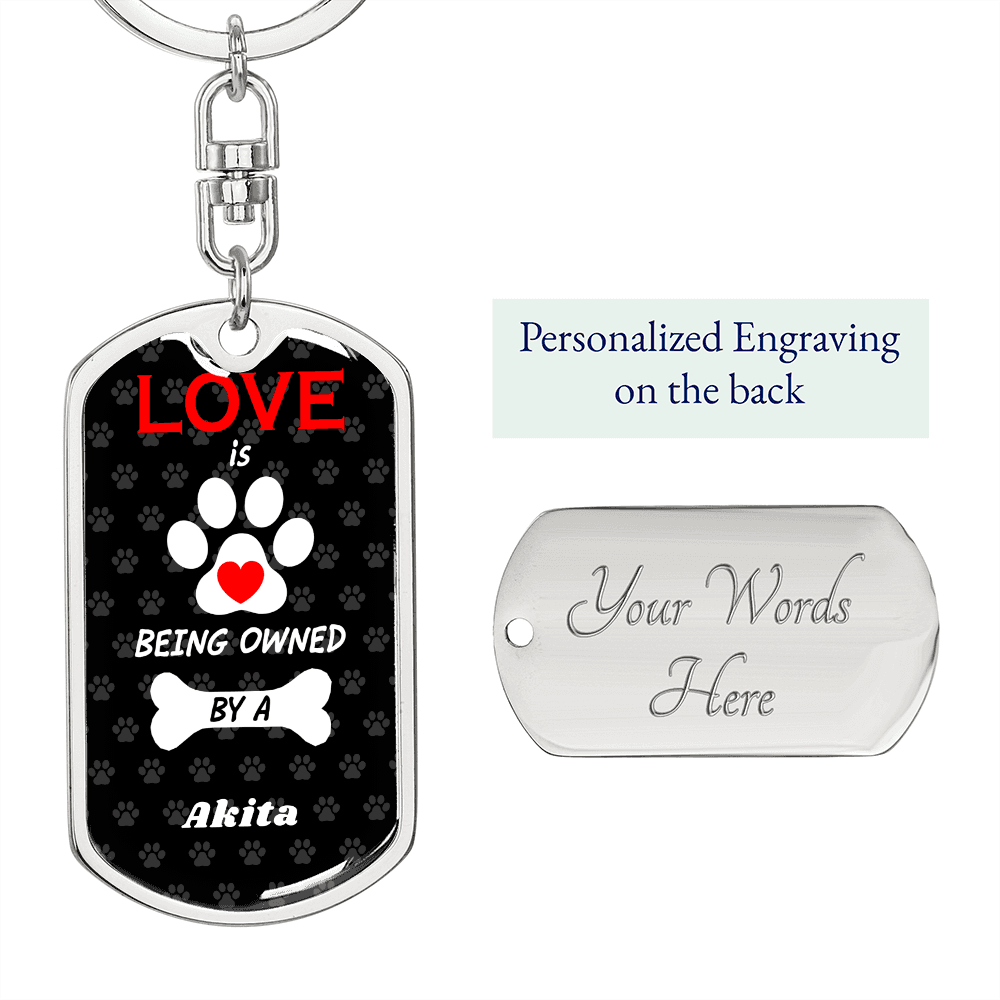 Akita Keychain Stainless Steel or 18k Gold Dog Tag Keyring-Express Your Love Gifts