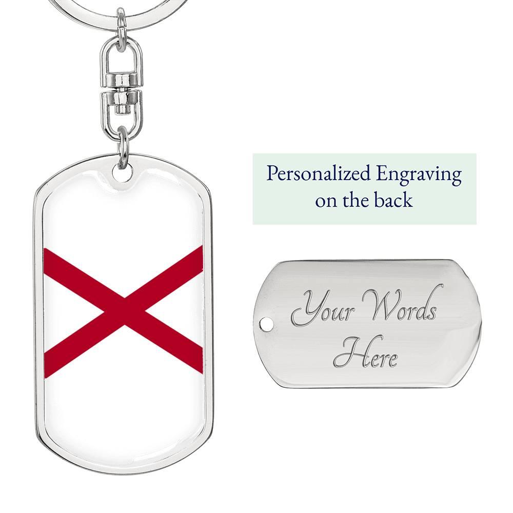 Alabama State Flag Keychain Dog Tag Stainless Steel or 18k Gold-Express Your Love Gifts