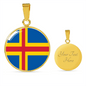 Aland Island Flag Necklace Circle Pendant Stainless Steel or 18k Gold 18-22"-Express Your Love Gifts