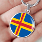 Aland Island Flag Necklace Circle Pendant Stainless Steel or 18k Gold 18-22"-Express Your Love Gifts