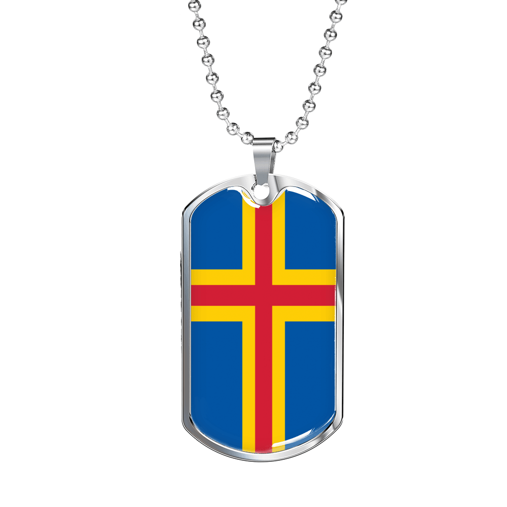 Aland Island Flag Necklace Stainless Steel or 18k Gold Dog Tag 24" Chain-Express Your Love Gifts