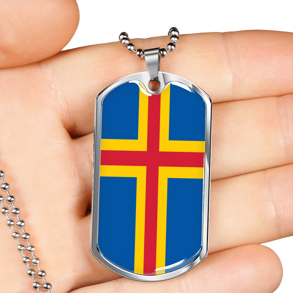 Aland Island Flag Necklace Stainless Steel or 18k Gold Dog Tag 24" Chain-Express Your Love Gifts
