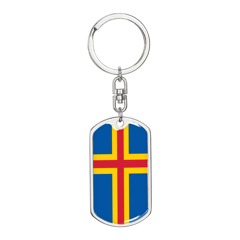 Aland Island Flag Swivel Keychain Dog Tag Stainless Steel or 18k Gold-Express Your Love Gifts