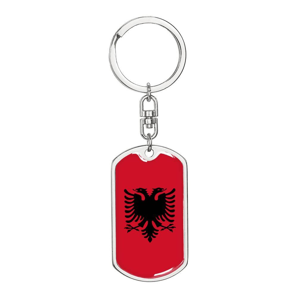 Albania Flag Keychain Dog Tag Stainless Steel or 18k Gold-Express Your Love Gifts
