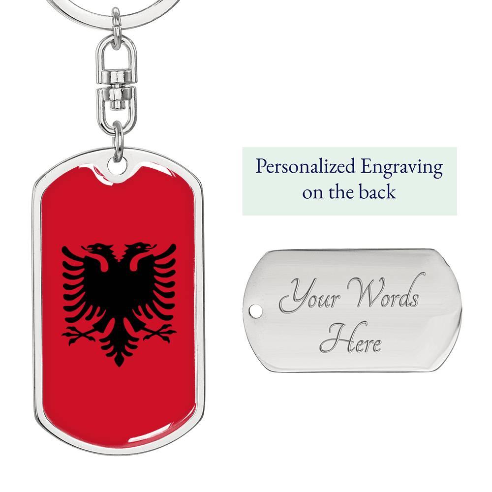 Albania Flag Keychain Dog Tag Stainless Steel or 18k Gold-Express Your Love Gifts