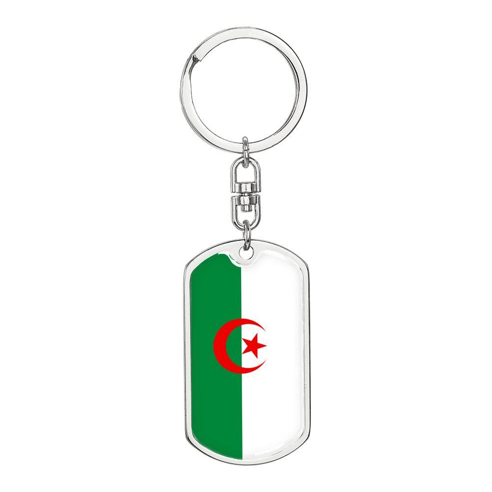 Algeria Flag Keychain Dog Tag Stainless Steel or 18k Gold-Express Your Love Gifts