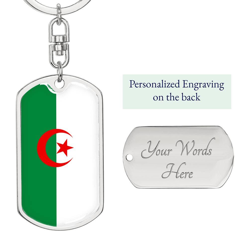 Algeria Flag Keychain Dog Tag Stainless Steel or 18k Gold-Express Your Love Gifts