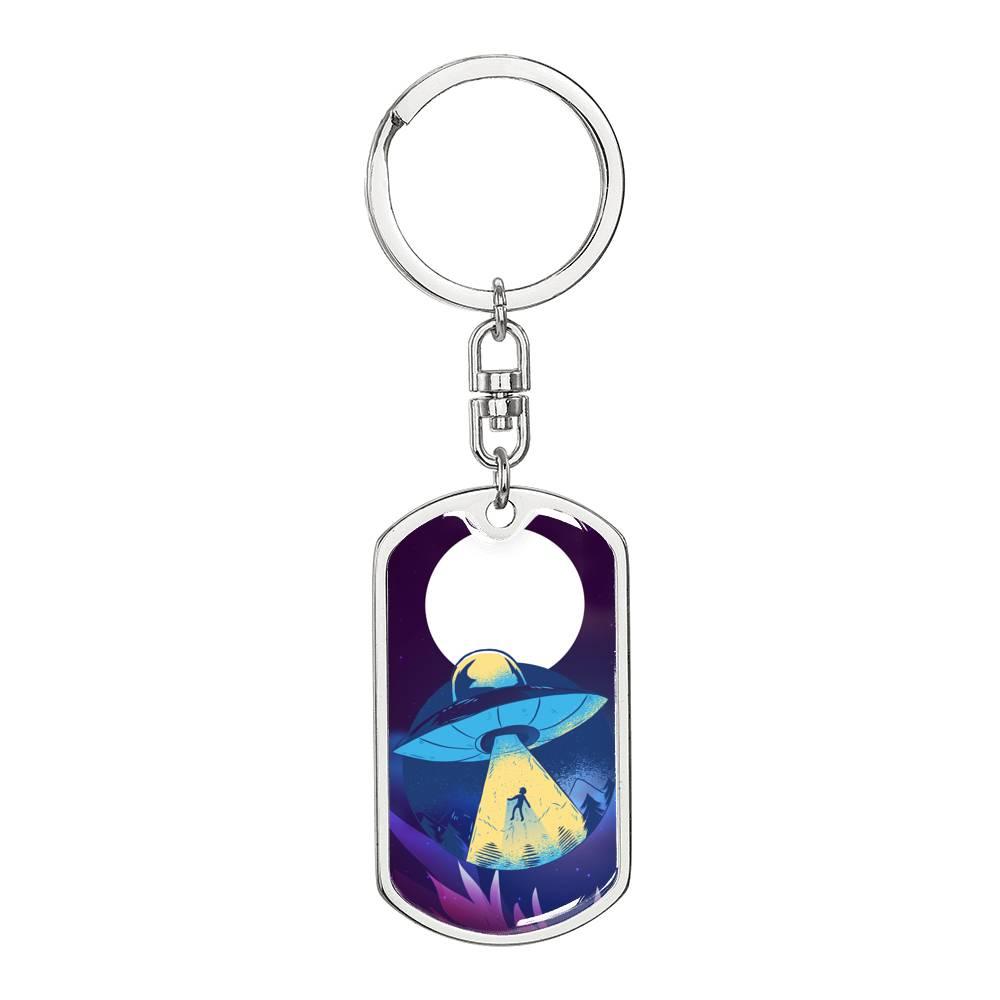 Alien Abduction Dog Tag Pendant Keychain Stainless Steel or 18k Gold-Express Your Love Gifts