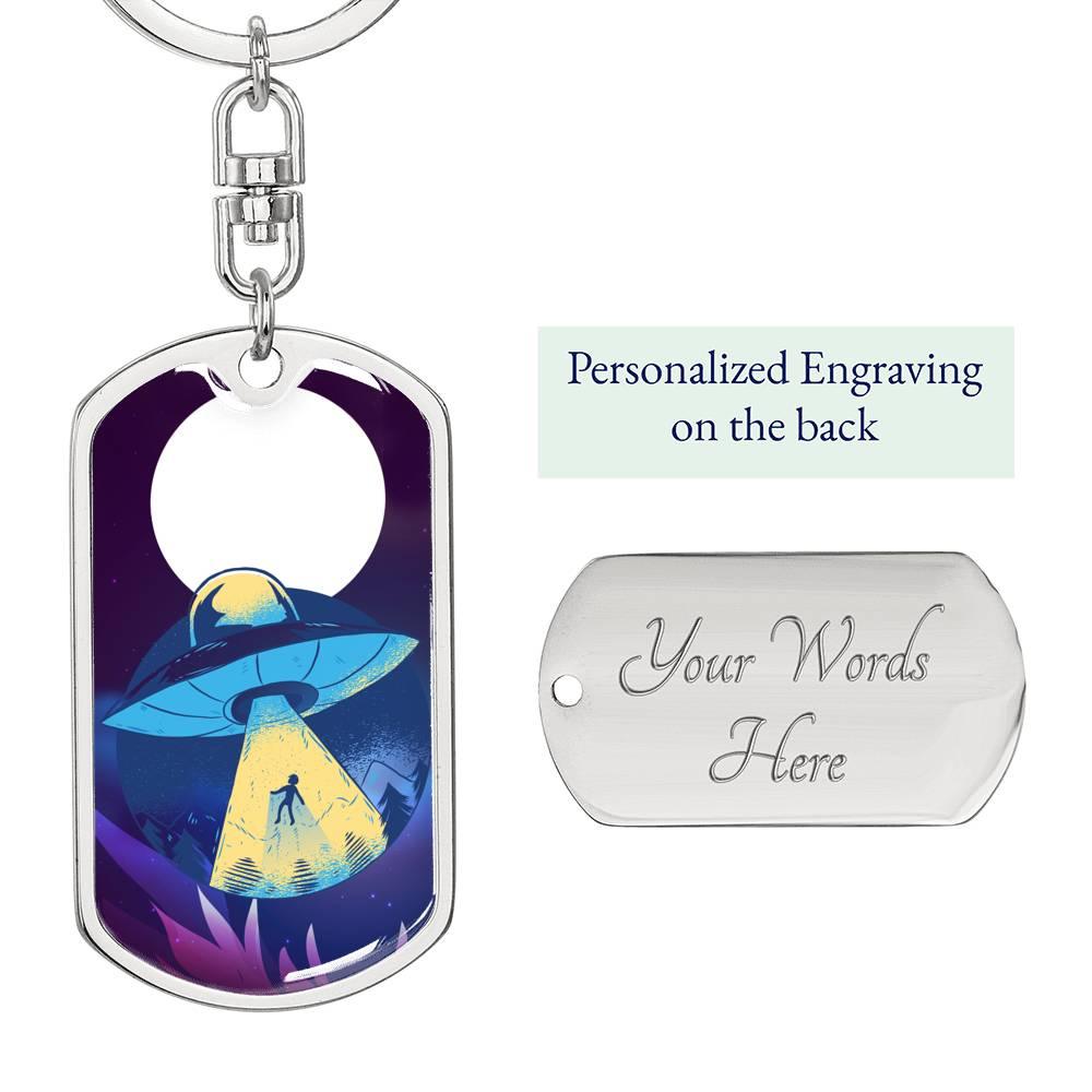 Alien Abduction Dog Tag Pendant Keychain Stainless Steel or 18k Gold-Express Your Love Gifts