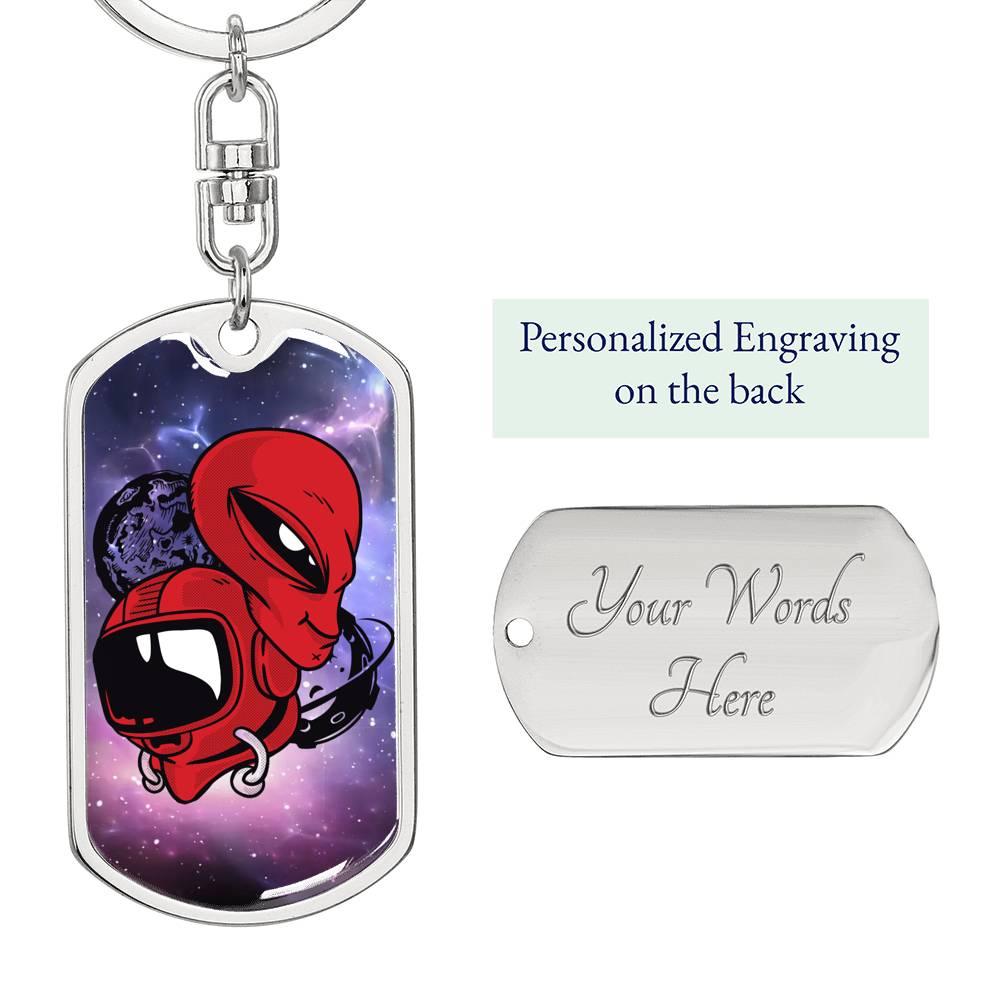 Alien And Astronaut Dog Tag Pendant Keychain Stainless Steel or 18k Gold-Express Your Love Gifts
