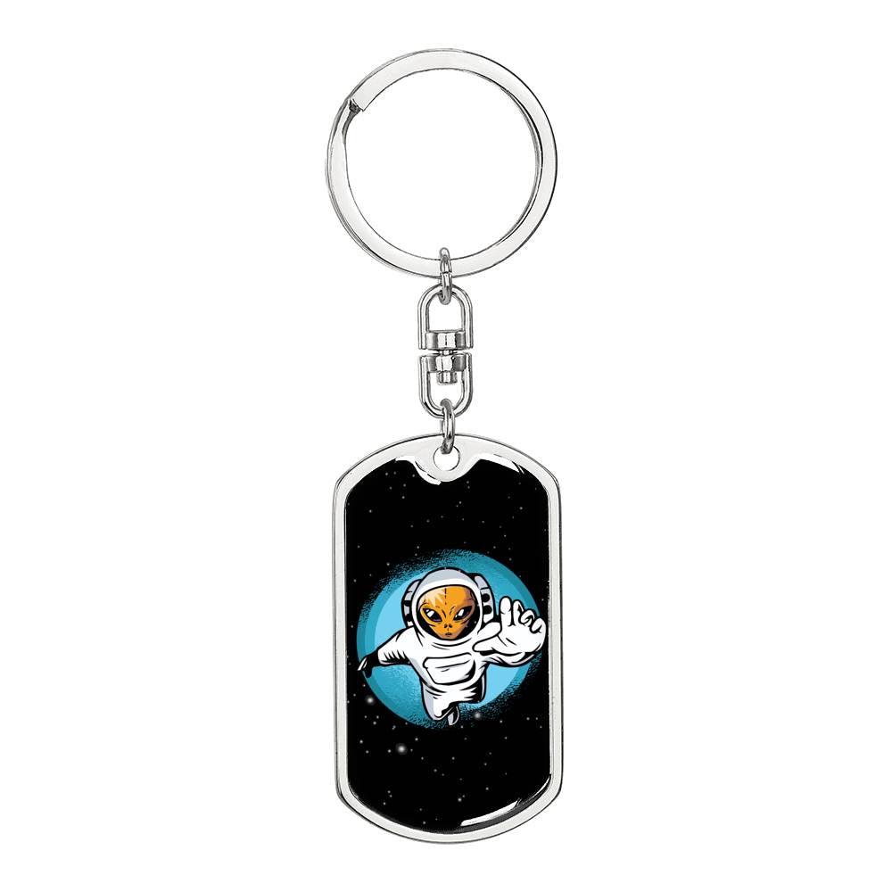Alien Astronaut Dog Tag Pendant Keychain Stainless Steel or 18k Gold-Express Your Love Gifts