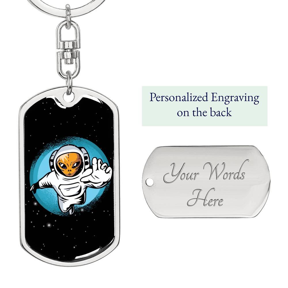 Alien Astronaut Dog Tag Pendant Keychain Stainless Steel or 18k Gold-Express Your Love Gifts