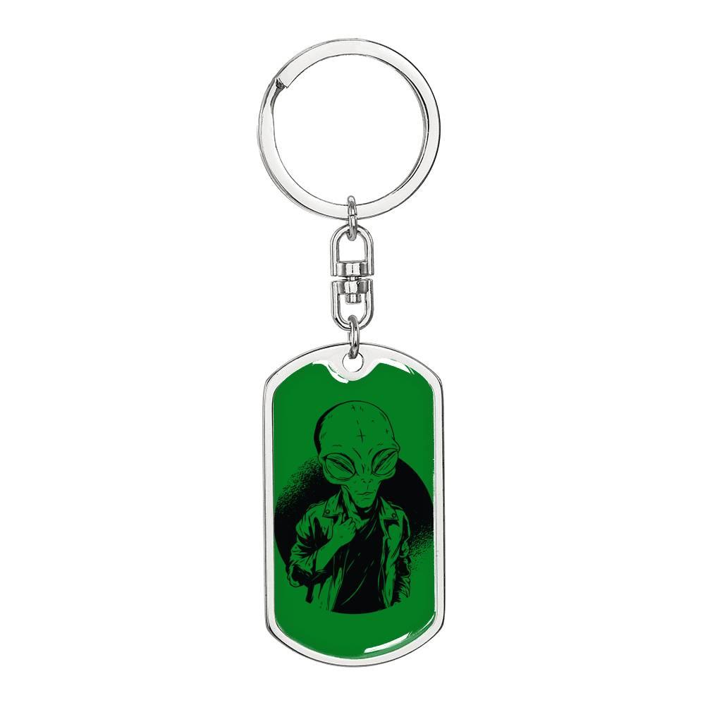 Alien Black And White Dog Tag Pendant Keychain Stainless Steel or 18k Gold-Express Your Love Gifts