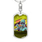 Alien Eating Pizza Dog Tag Pendant Keychain Stainless Steel or 18k Gold-Express Your Love Gifts